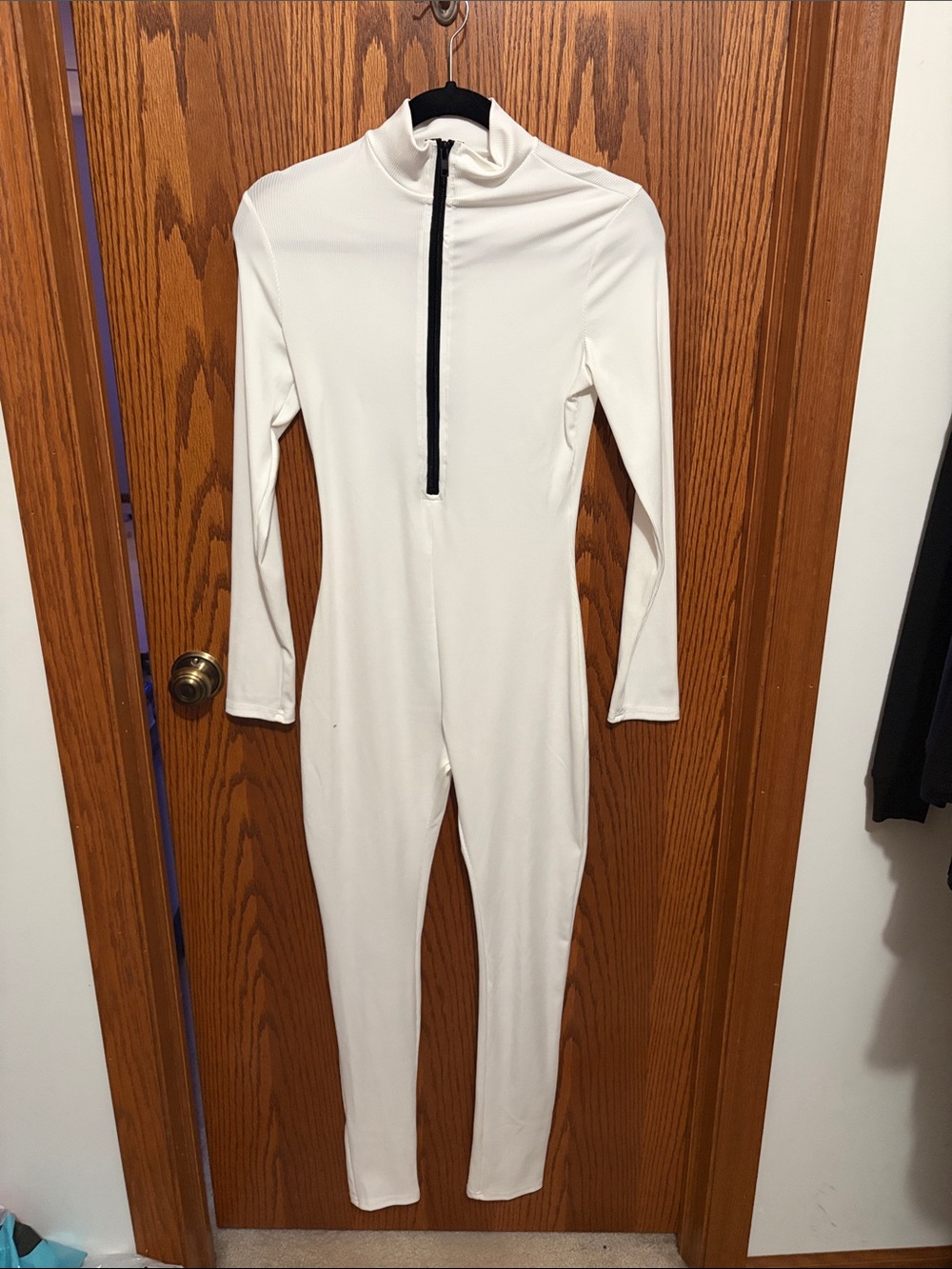 Amazon White Long-Sleeve Zipper Front Jumpsuit